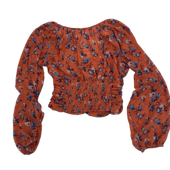 Free People Final Rose Chiffon Long Sleeve Blouse Crop Rust Size M - Picture 3 of 13